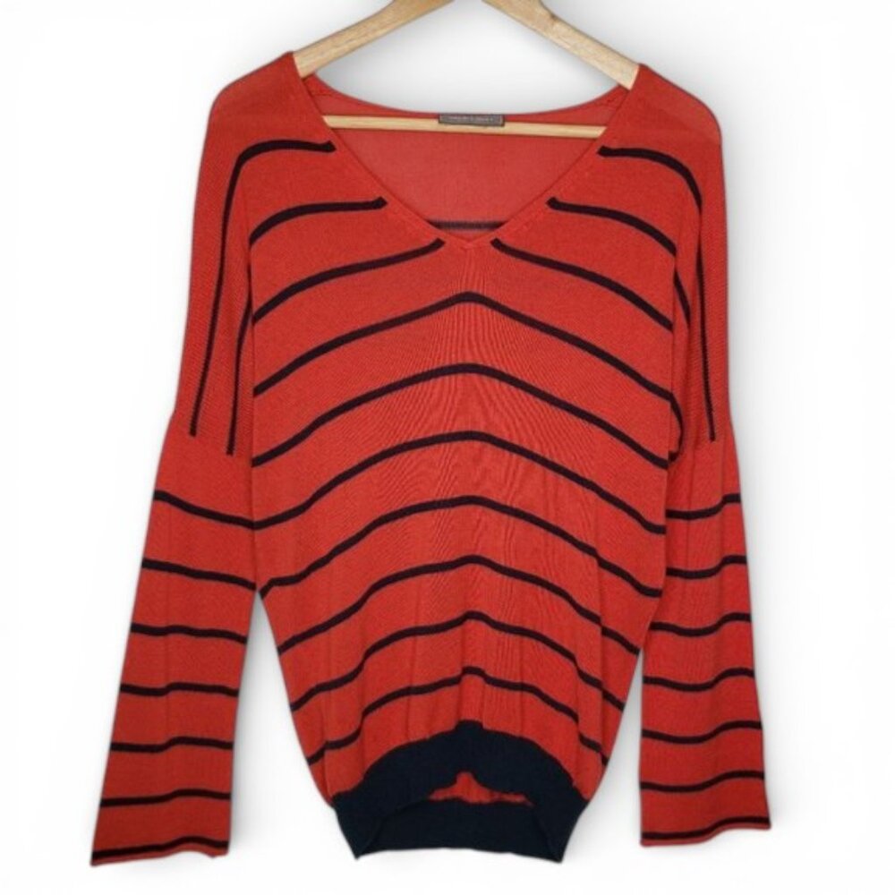 Wooden Ships Women’s V Neck Flare Sleeve Light‎ Red Blue Sweater S M